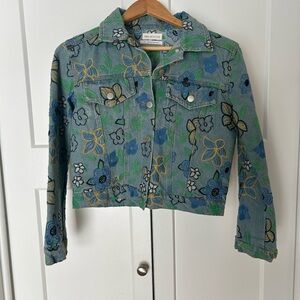 Urban outfitters denim cropped Jacket with floral embroidery